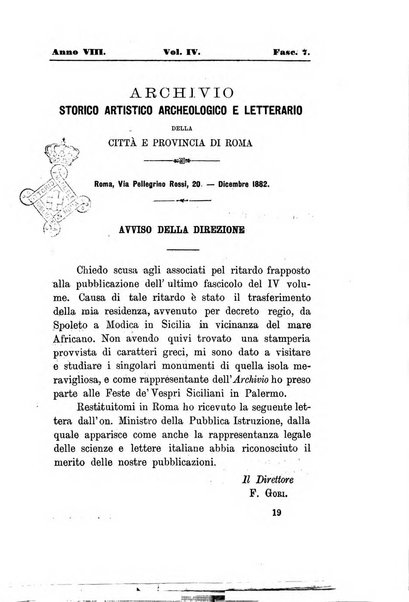 Archivio storico artistico archeologico e letterario della citta e provincia di Roma