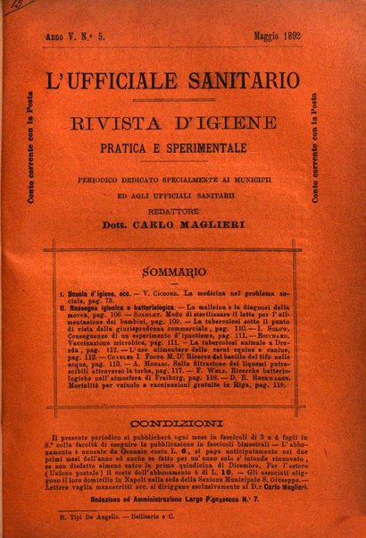 L'ufficiale sanitario rivista d'igiene pratica e sperimentale