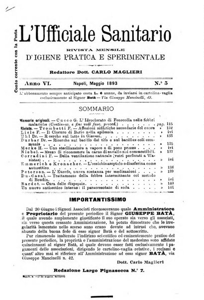 L'ufficiale sanitario rivista d'igiene pratica e sperimentale