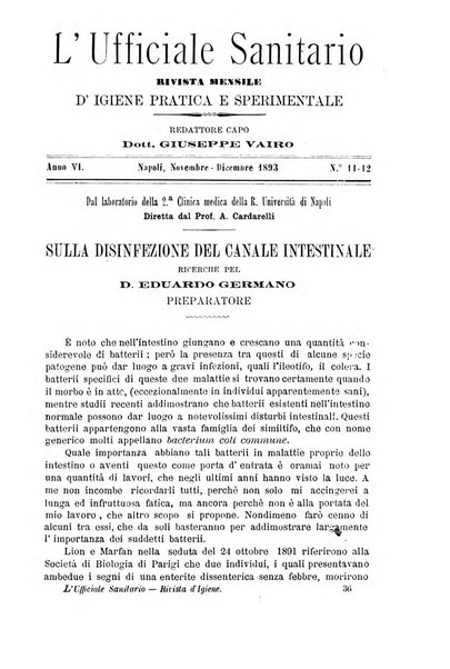 L'ufficiale sanitario rivista d'igiene pratica e sperimentale