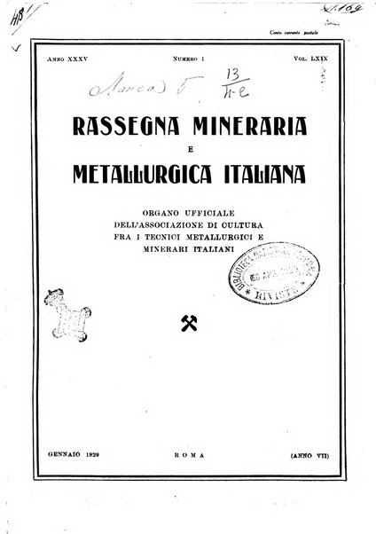 Rassegna mineraria e metallurgica italiana organo ufficiale dell'Associazione di cultura fra i tecnici metallurgici e minerari italiani