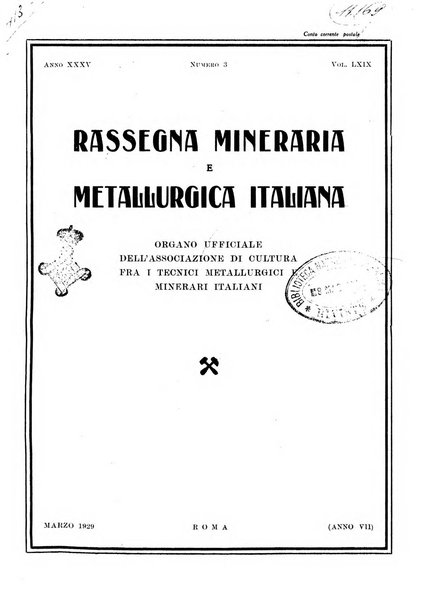 Rassegna mineraria e metallurgica italiana organo ufficiale dell'Associazione di cultura fra i tecnici metallurgici e minerari italiani