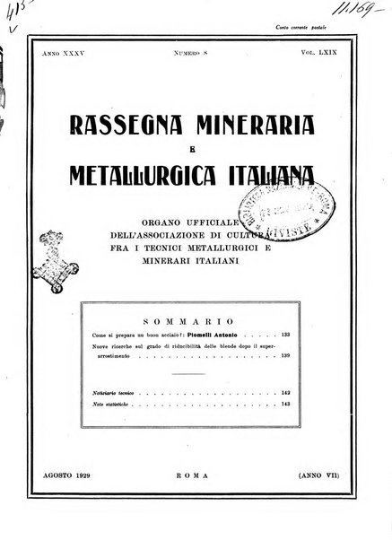 Rassegna mineraria e metallurgica italiana organo ufficiale dell'Associazione di cultura fra i tecnici metallurgici e minerari italiani