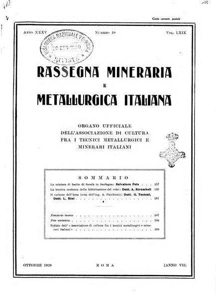 Rassegna mineraria e metallurgica italiana organo ufficiale dell'Associazione di cultura fra i tecnici metallurgici e minerari italiani