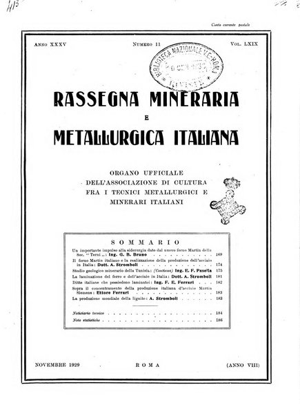 Rassegna mineraria e metallurgica italiana organo ufficiale dell'Associazione di cultura fra i tecnici metallurgici e minerari italiani