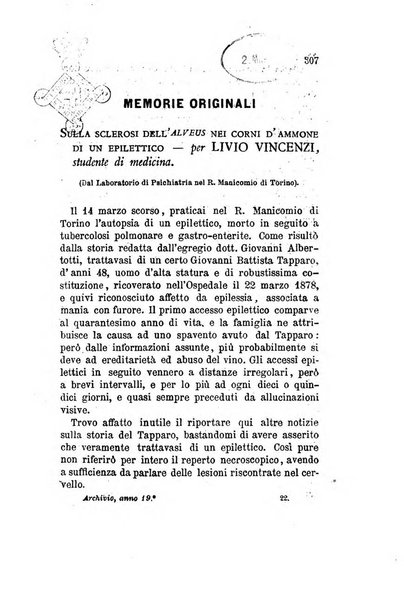 Archivio italiano per le malattie nervose e più particolarmente per le alienazioni mentali organo della Società freniatrica italiana <1874-1891>