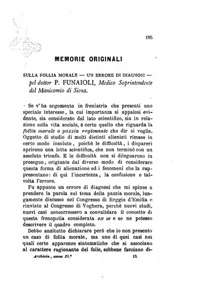 Archivio italiano per le malattie nervose e più particolarmente per le alienazioni mentali organo della Società freniatrica italiana <1874-1891>