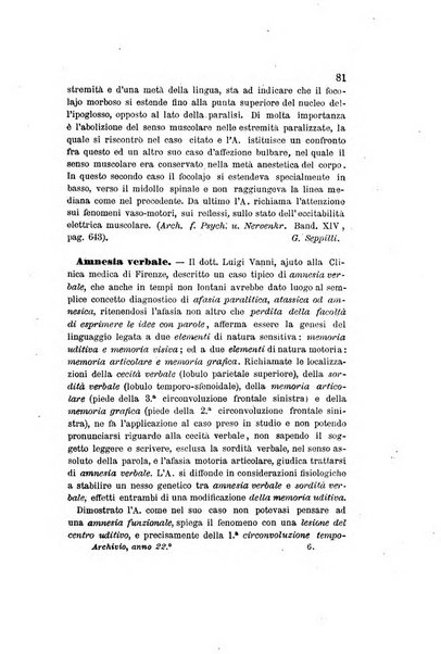 Archivio italiano per le malattie nervose e più particolarmente per le alienazioni mentali organo della Società freniatrica italiana <1874-1891>