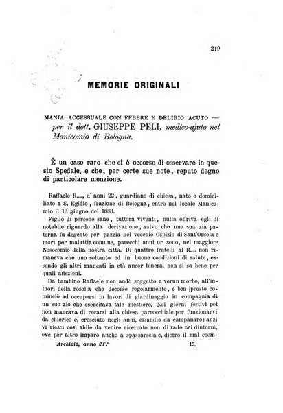 Archivio italiano per le malattie nervose e più particolarmente per le alienazioni mentali organo della Società freniatrica italiana <1874-1891>