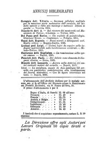 Archivio italiano per le malattie nervose e più particolarmente per le alienazioni mentali organo della Società freniatrica italiana <1874-1891>