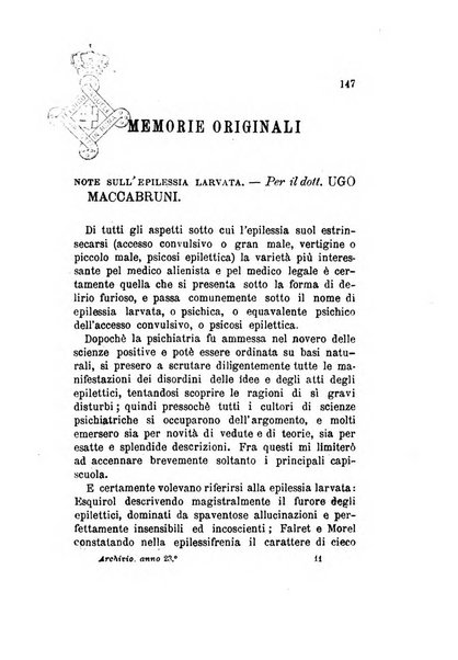 Archivio italiano per le malattie nervose e più particolarmente per le alienazioni mentali organo della Società freniatrica italiana <1874-1891>