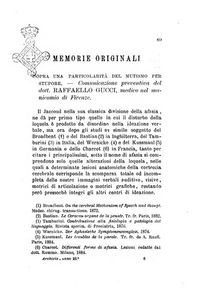 Archivio italiano per le malattie nervose e più particolarmente per le alienazioni mentali organo della Società freniatrica italiana <1874-1891>