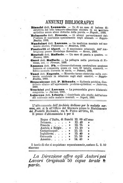 Archivio italiano per le malattie nervose e più particolarmente per le alienazioni mentali organo della Società freniatrica italiana <1874-1891>