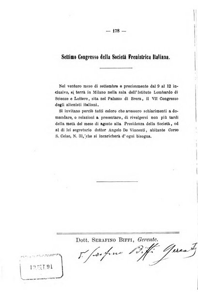 Archivio italiano per le malattie nervose e più particolarmente per le alienazioni mentali organo della Società freniatrica italiana <1874-1891>