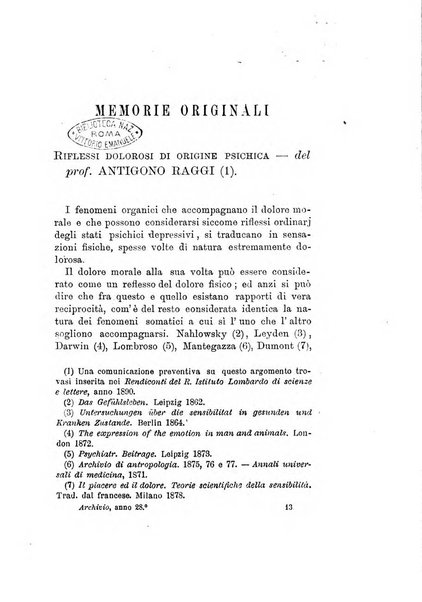 Archivio italiano per le malattie nervose e più particolarmente per le alienazioni mentali organo della Società freniatrica italiana <1874-1891>