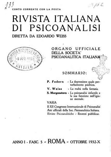 Rivista italiana di psicoanalisi organo ufficiale della Società psicoanalitica italiana