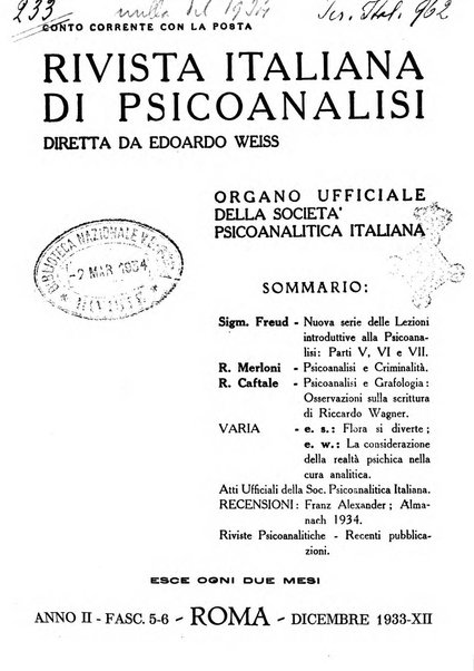 Rivista italiana di psicoanalisi organo ufficiale della Società psicoanalitica italiana