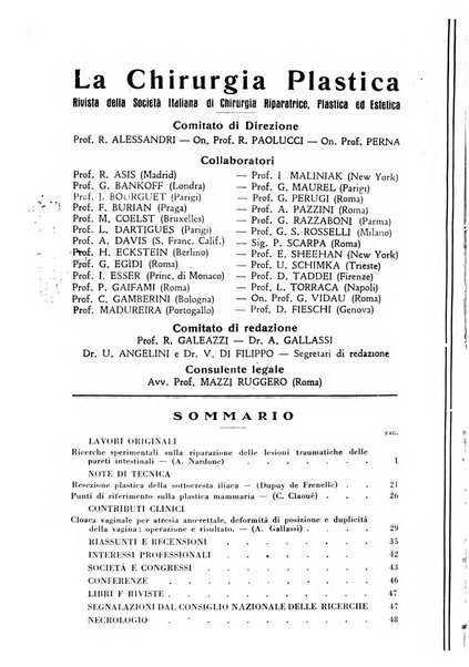 La chirurgia plastica rivista della Societa italiana di chirurgia riparatrice plastica ed estetica