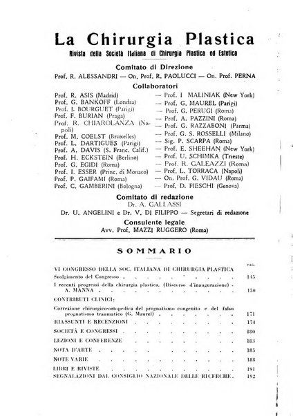 La chirurgia plastica rivista della Societa italiana di chirurgia riparatrice plastica ed estetica