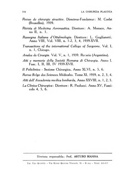 La chirurgia plastica rivista della Societa italiana di chirurgia riparatrice plastica ed estetica