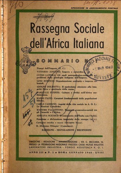 Rassegna sociale dell'Africa italiana