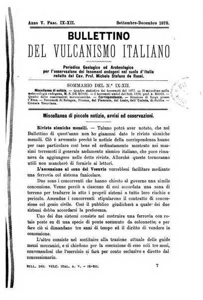 Bullettino del vulcanismo italiano periodico geologico ed archeologico per l'osservazione e la storia..