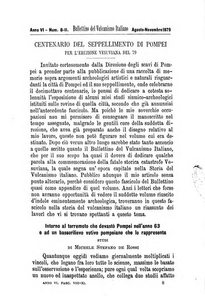 Bullettino del vulcanismo italiano periodico geologico ed archeologico per l'osservazione e la storia..