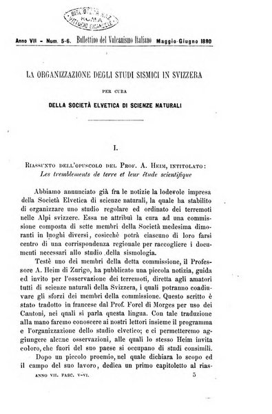 Bullettino del vulcanismo italiano periodico geologico ed archeologico per l'osservazione e la storia..