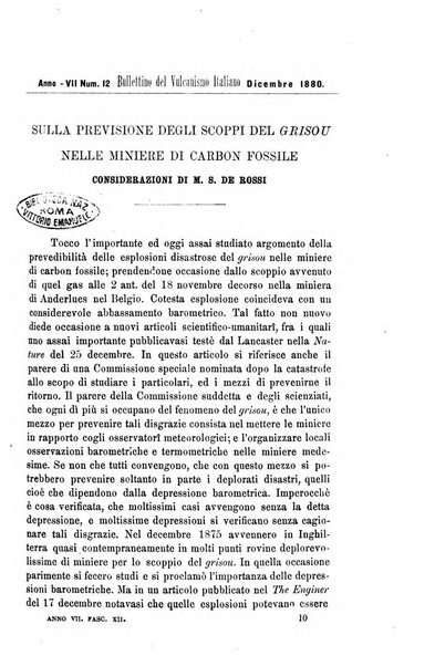 Bullettino del vulcanismo italiano periodico geologico ed archeologico per l'osservazione e la storia..