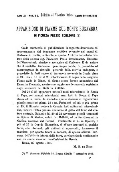 Bullettino del vulcanismo italiano periodico geologico ed archeologico per l'osservazione e la storia..