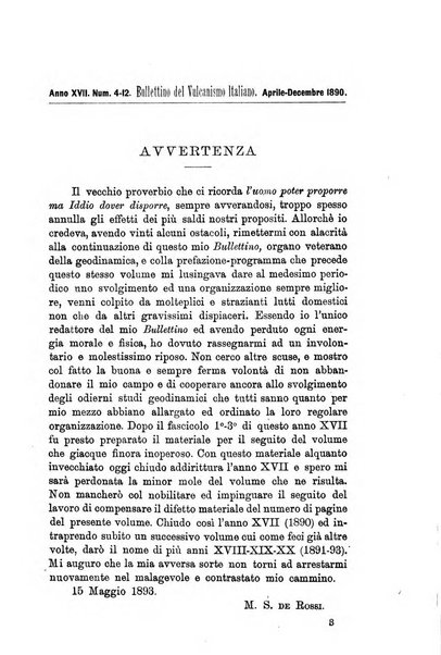 Bullettino del vulcanismo italiano periodico geologico ed archeologico per l'osservazione e la storia..