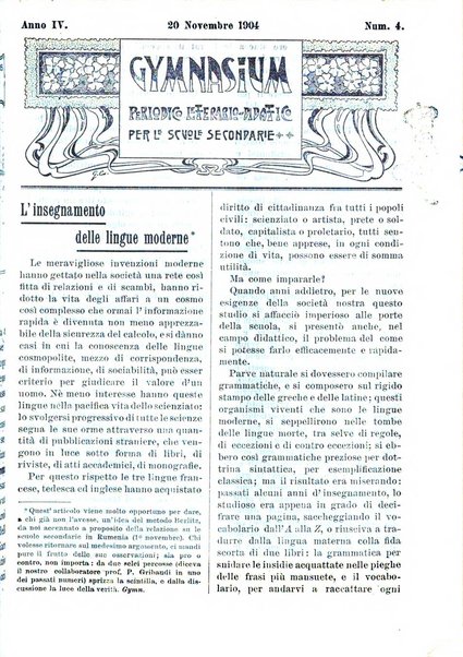 Gymnasium periodico letterario-didattico per le scuole secondarie