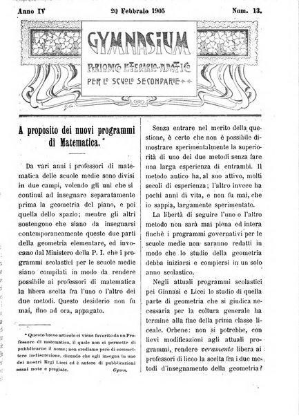 Gymnasium periodico letterario-didattico per le scuole secondarie