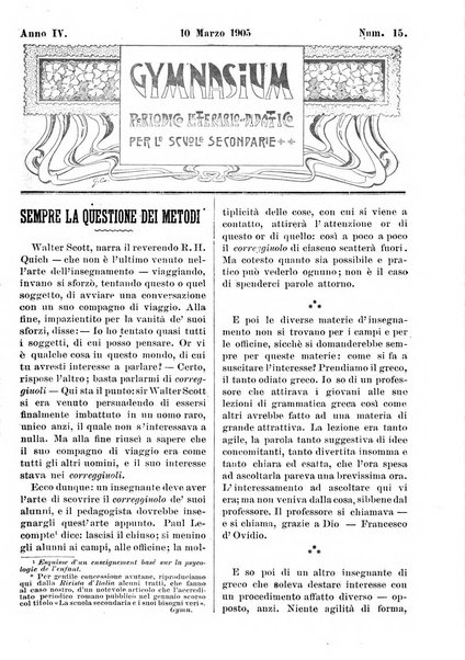 Gymnasium periodico letterario-didattico per le scuole secondarie