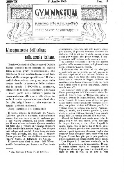 Gymnasium periodico letterario-didattico per le scuole secondarie