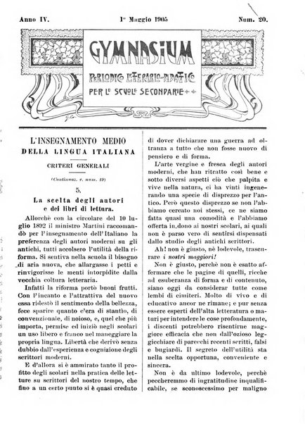 Gymnasium periodico letterario-didattico per le scuole secondarie