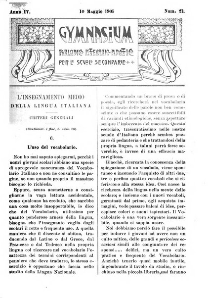 Gymnasium periodico letterario-didattico per le scuole secondarie