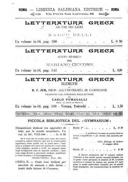 Gymnasium periodico letterario-didattico per le scuole secondarie