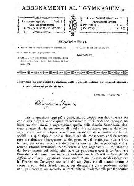 Gymnasium periodico letterario-didattico per le scuole secondarie