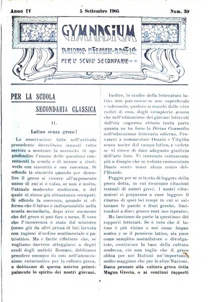 Gymnasium periodico letterario-didattico per le scuole secondarie