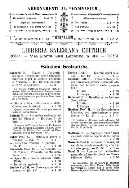 Gymnasium periodico letterario-didattico per le scuole secondarie