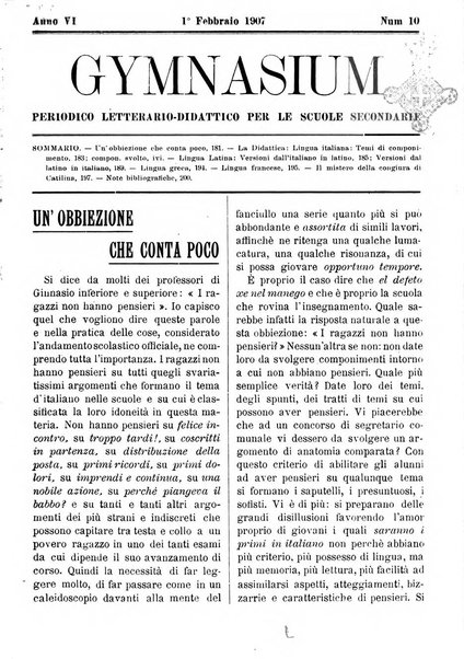 Gymnasium periodico letterario-didattico per le scuole secondarie