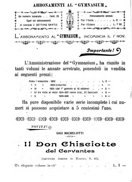 Gymnasium periodico letterario-didattico per le scuole secondarie