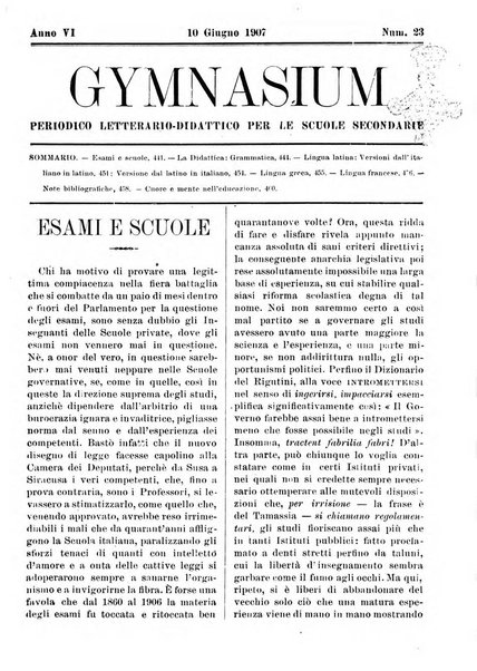 Gymnasium periodico letterario-didattico per le scuole secondarie