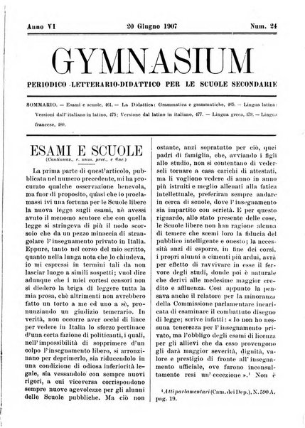 Gymnasium periodico letterario-didattico per le scuole secondarie