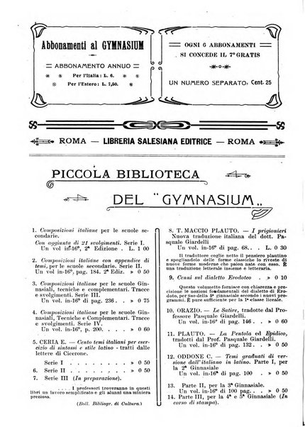 Gymnasium periodico letterario-didattico per le scuole secondarie