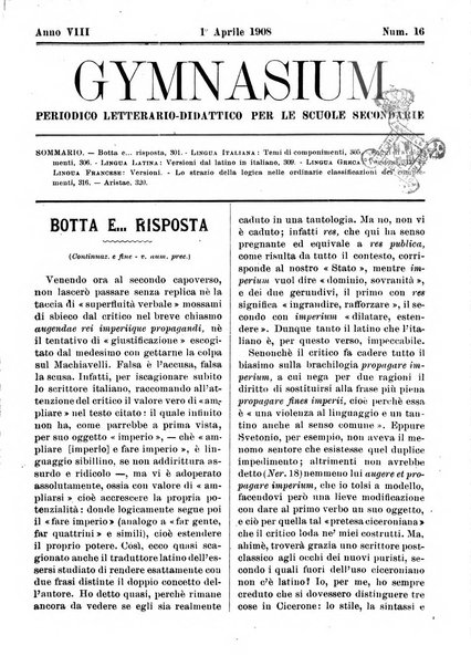 Gymnasium periodico letterario-didattico per le scuole secondarie