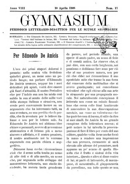 Gymnasium periodico letterario-didattico per le scuole secondarie