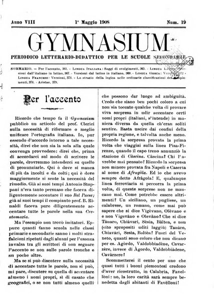 Gymnasium periodico letterario-didattico per le scuole secondarie