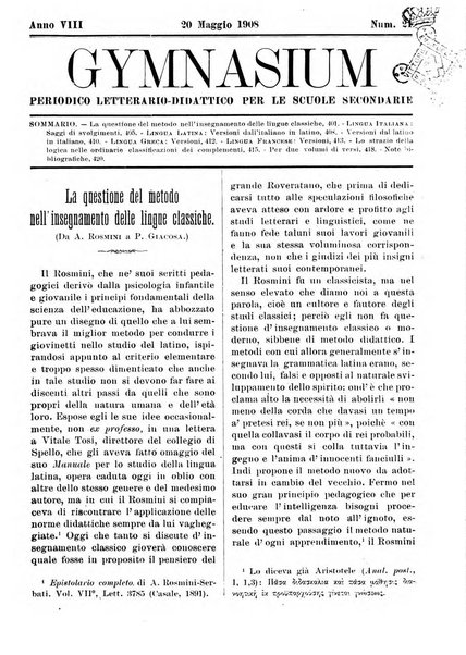 Gymnasium periodico letterario-didattico per le scuole secondarie